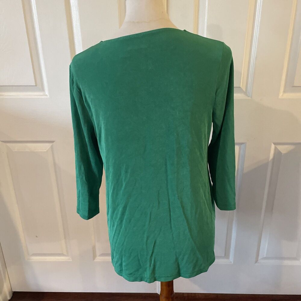 Travelers Chicos Womens Pullover Tunic Top Size 1 US  8/10 Green Slinky V Neck - Picture 6 of 12